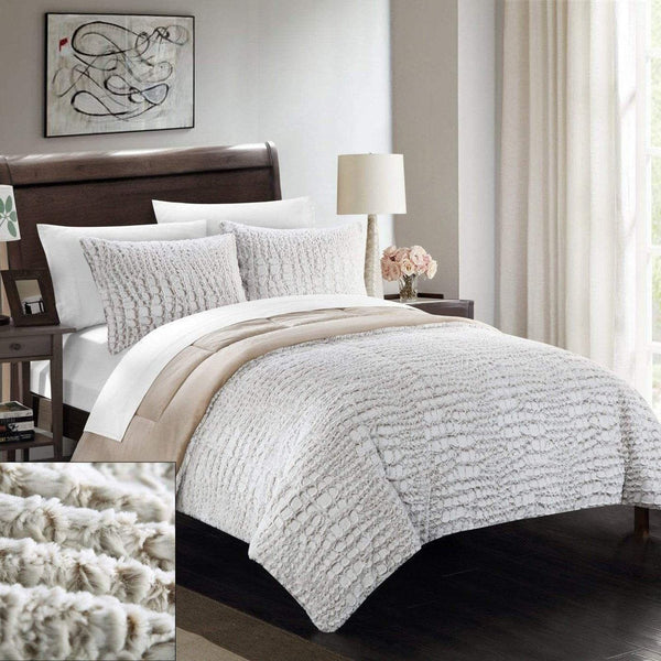 Chic Home Alligator 7 Piece Faux Fur Comforter Set Beige
