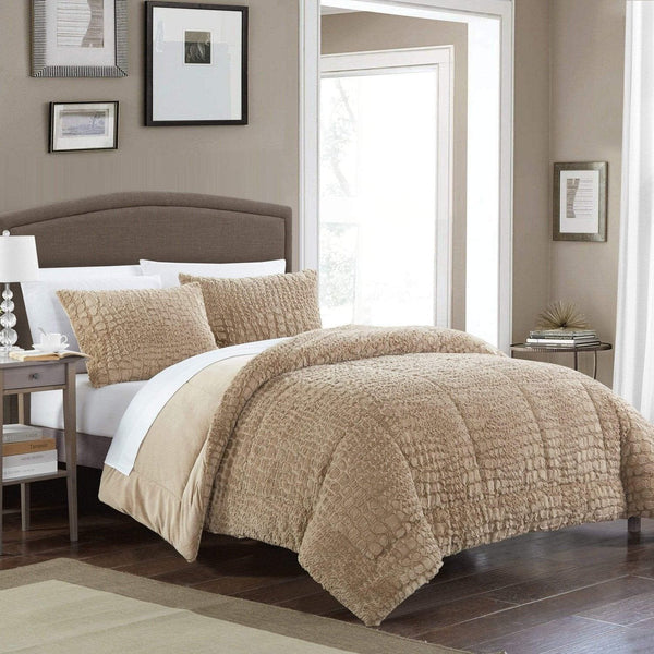 Chic Home Alligator 7 Piece Faux Fur Comforter Set Taupe