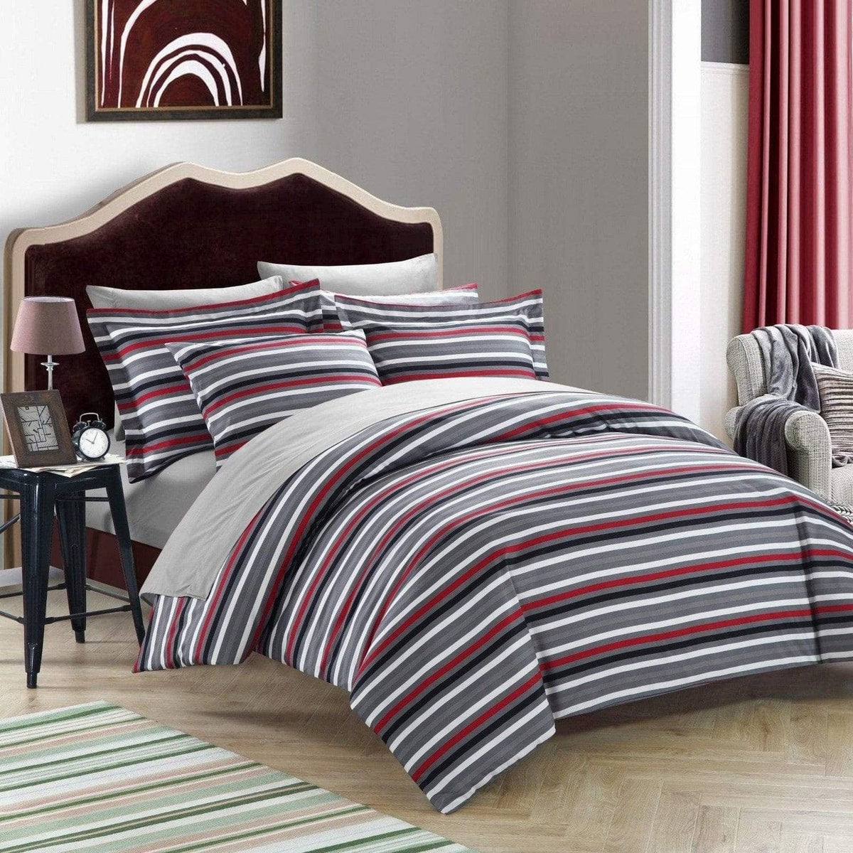 Chic Home Alyssa 3 Piece Reversible Duvet Cover Set Grey