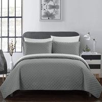 Chic Home Amandla 3 Piece Geometric Quilt Set Grey