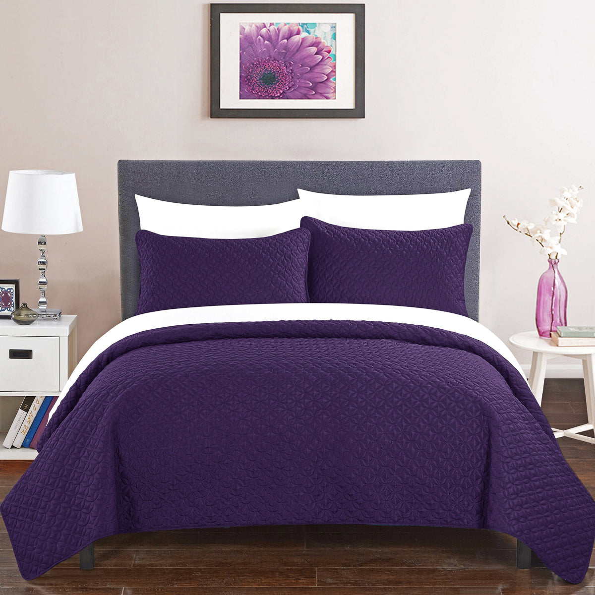 Chic Home Amandla 7 Piece Geometric Quilt Set Purple