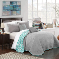 Chic Home Anat 5 Piece Reversible Quilt Set Grey