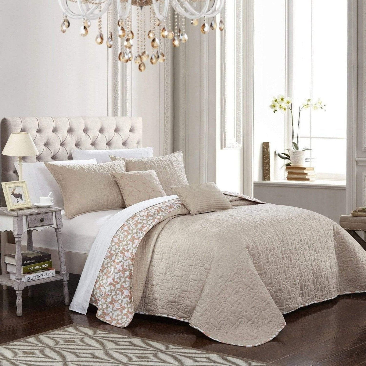 Chic Home Anat 9 Piece Reversible Quilt Set Beige