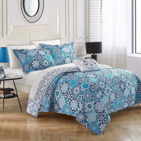 Chic Home Angel 4 Piece Cotton Quilt Set Blue