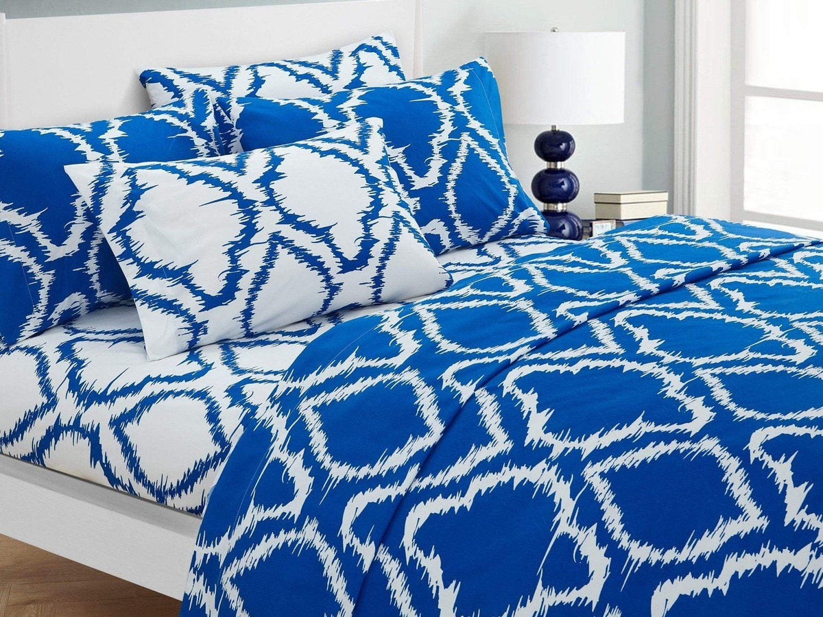 Chic Home Arianna 6 Piece Ikat Medallion Sheet with Pillowcases Set Blue