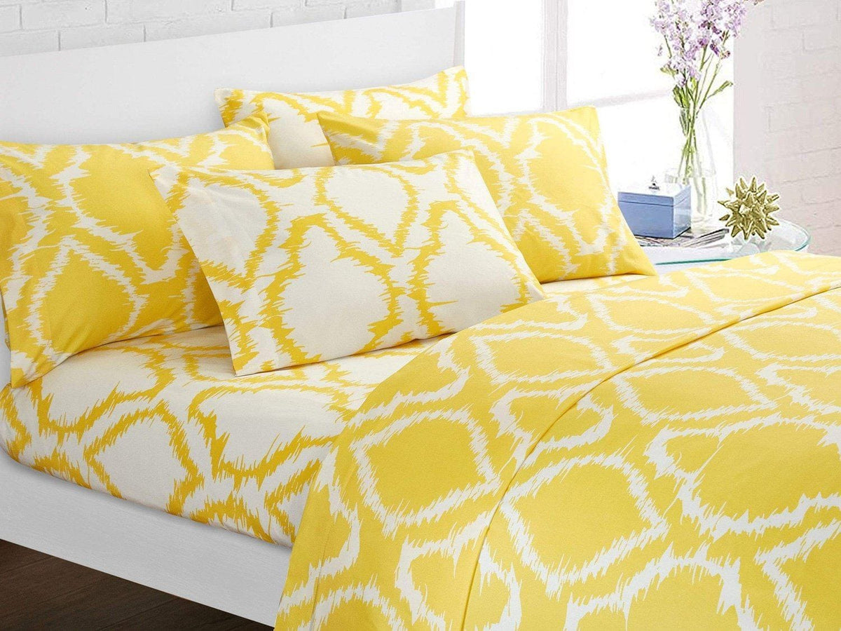 Chic Home Arianna 6 Piece Ikat Medallion Sheet with Pillowcases Set Yellow