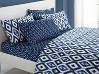 Chic Home Arundel 6 Piece Ikat Diamond Sheet Set with Pillowcases Navy