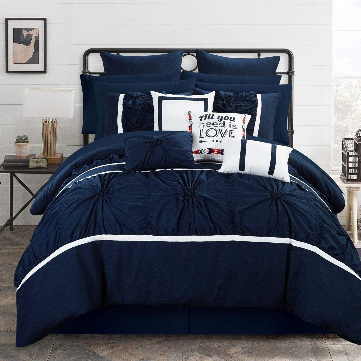 Chic Home Ashville 16 Piece Floral Comforter Set Navy