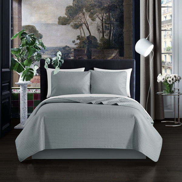 Chic Home Atasha 3 Piece Box Stitched Quilt Set Grey