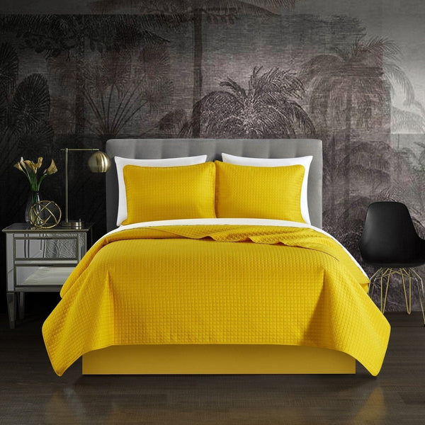 Chic Home Atasha 3 Piece Box Stitched Quilt Set Yellow