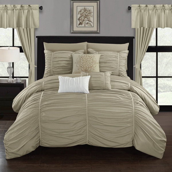 Chic Home Avila 20 Piece Ruffled Comforter Set Beige