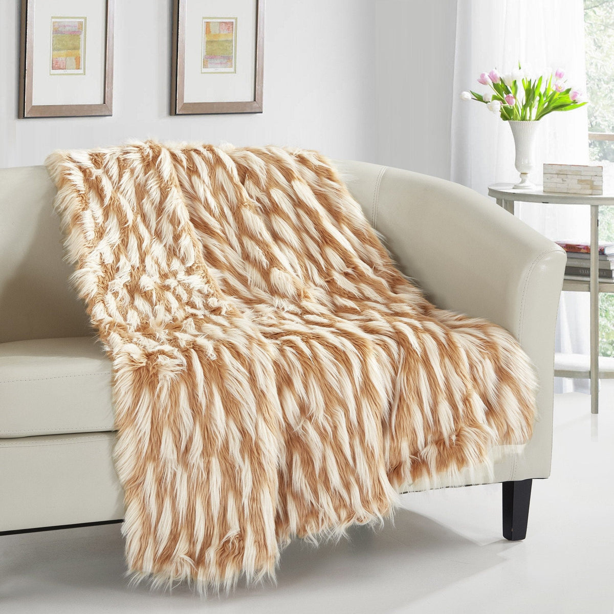 Chic Home Aviva Throw Blanket Cozy Super Soft Ultra Plush Two Tone Design Camel
