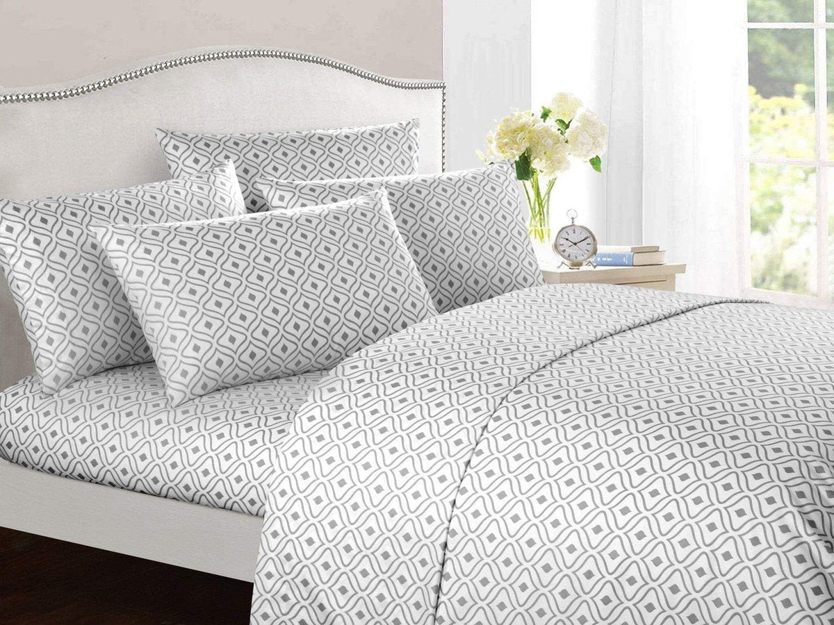 Chic Home Ayala 6 Piece Geometric Pattern Sheet Set with Pillowcases Grey