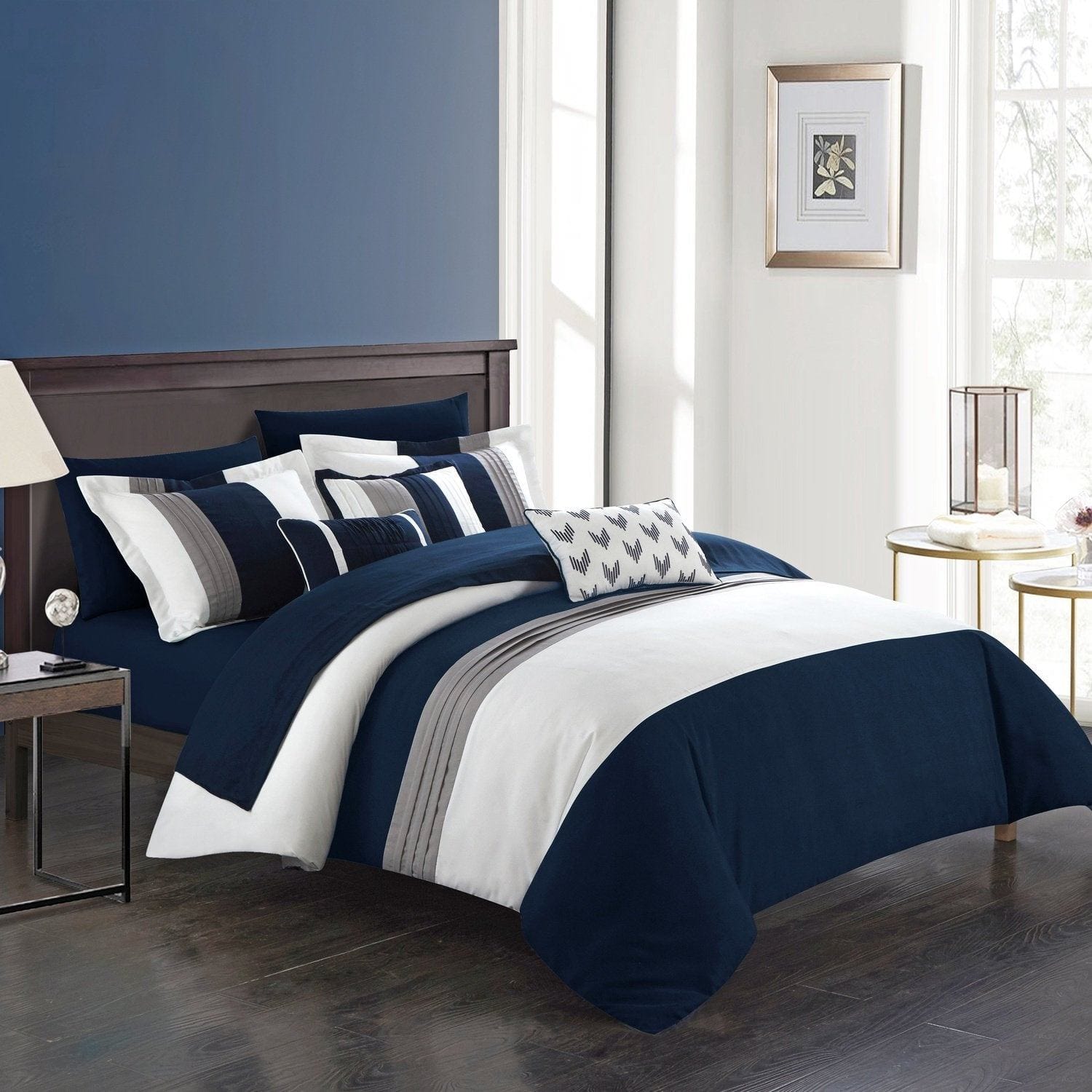 Chic Home Ayelet 10 Piece Color Block Ruffled Comforter Set Bedding