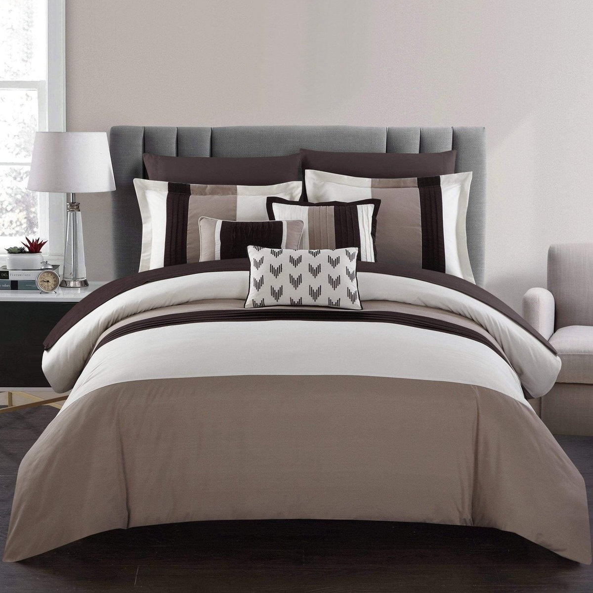 Chic Home Ayelet 10 Piece Ruffled Comforter Set Beige
