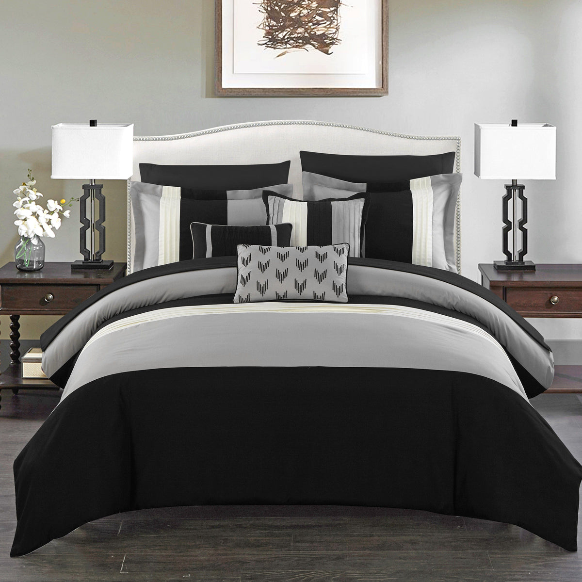 Chic Home Ayelet 10 Piece Ruffled Comforter Set Black