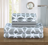 Chic Home Bailee 6 Piece Geometric Pattern Sheet Set with Pillowcases Grey