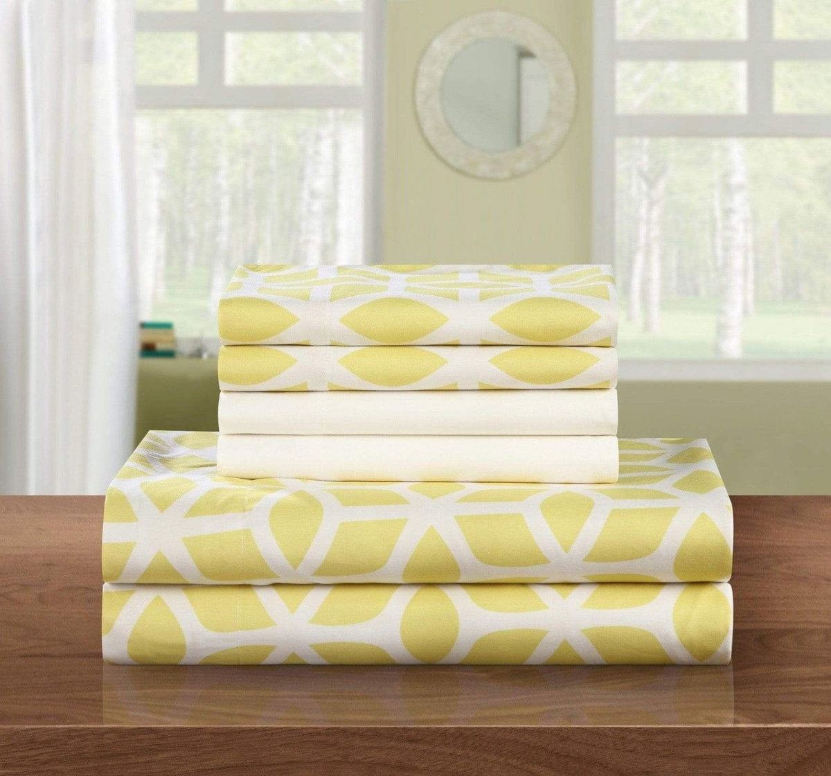 Chic Home Bailee 6 Piece Geometric Pattern Sheet Set with Pillowcases Yellow