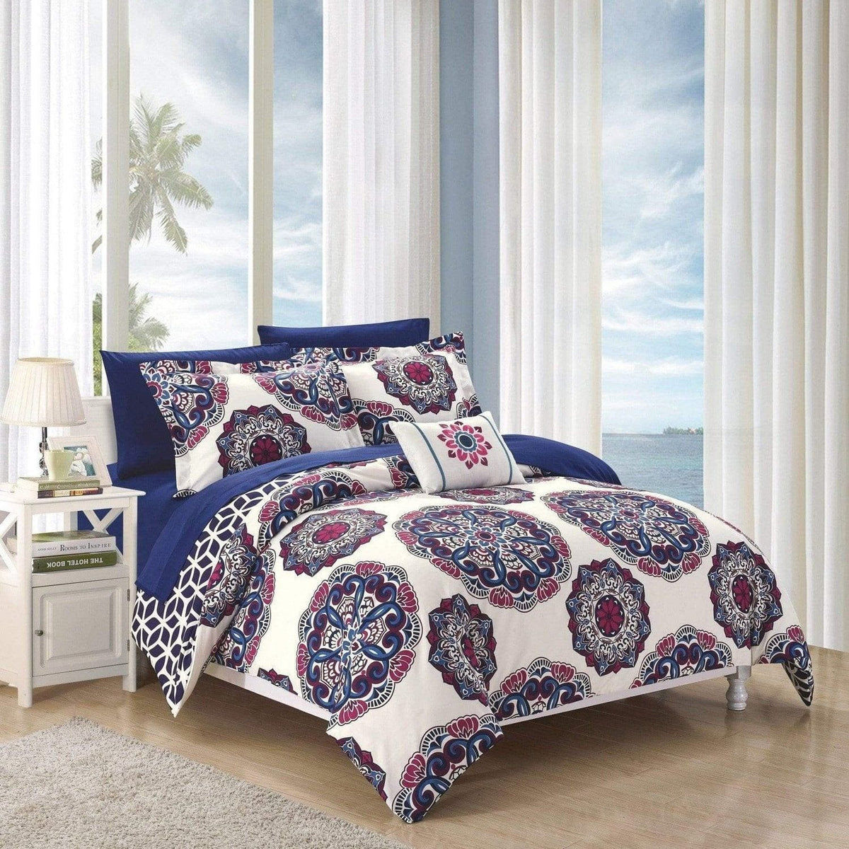 Chic Home Barcelona 8 Piece Boho Paisley Comforter Set Navy