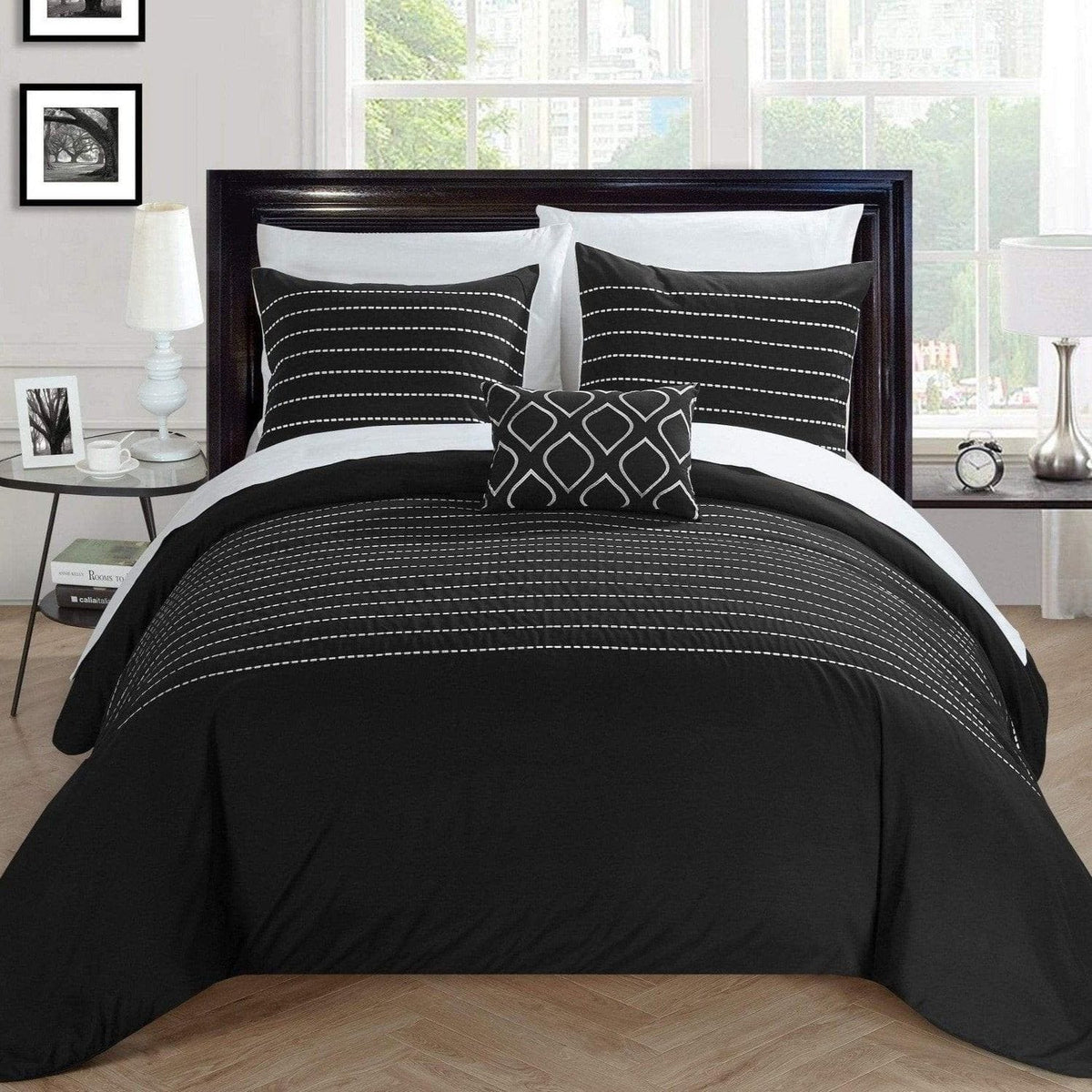 Chic Home Bea 8 Piece Embroidered Duvet Cover Set Black