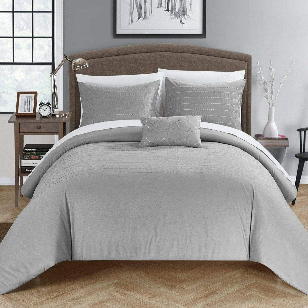 Chic Home Bea 8 Piece Embroidered Duvet Cover Set Grey
