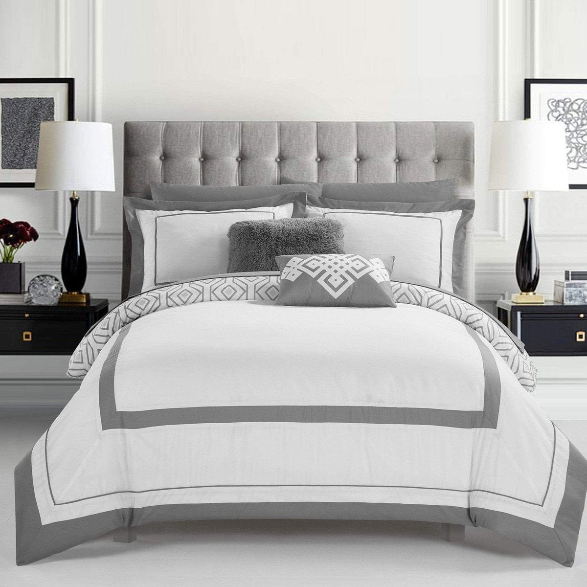 Chic Home Beckham 9 Piece Reversible Comforter Set Grey