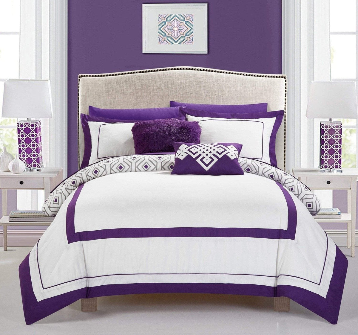 Chic Home Beckham 9 Piece Reversible Comforter Set Purple