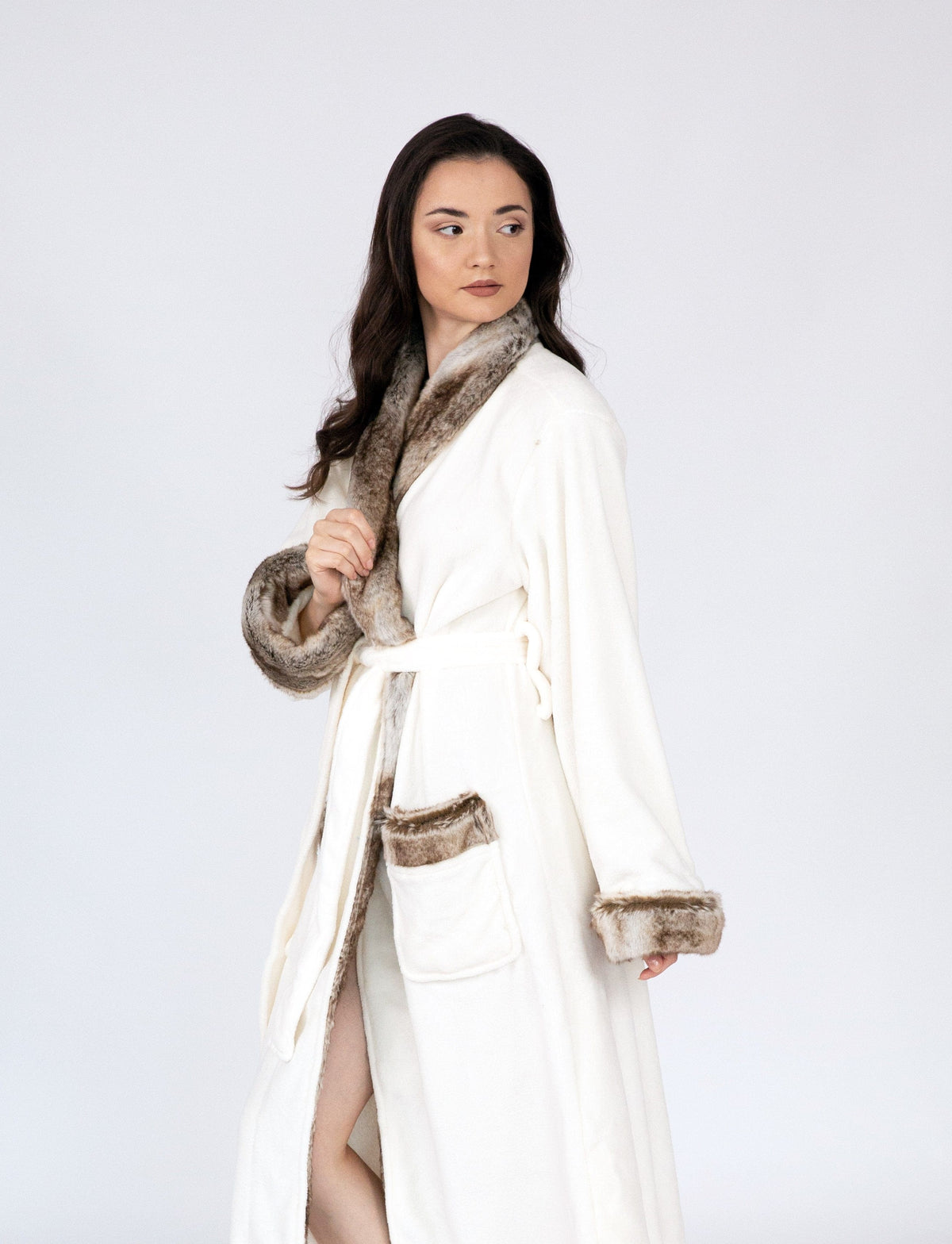 Chic Home Belgian Plush Faux Fur Fleece Sherpa Trim Robe 