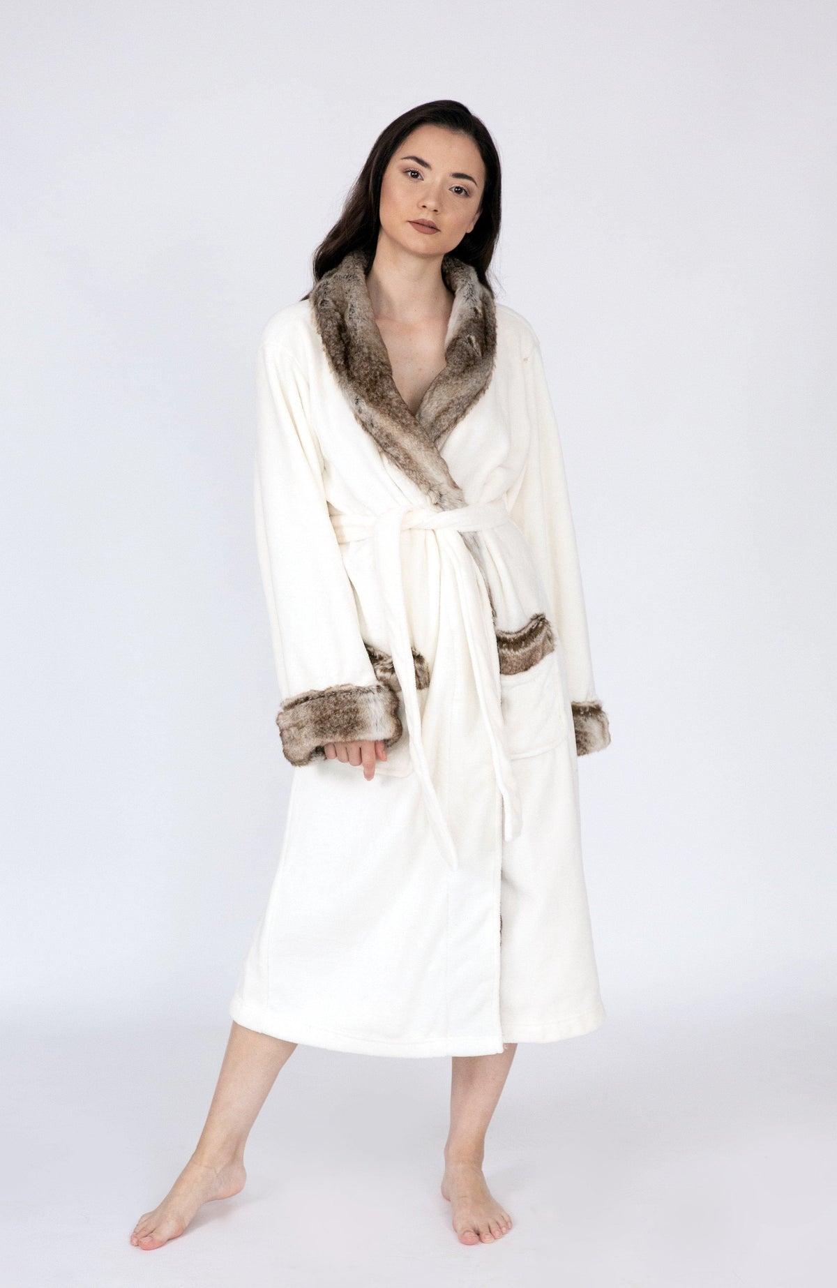 Chic Home Belgian Plush Faux Fur Fleece Sherpa Trim Robe 