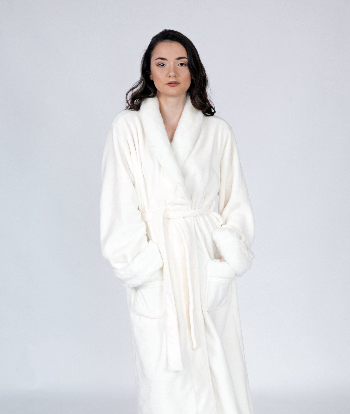 Chic Home Belgian Plush Faux Fur Fleece Sherpa Trim Robe 