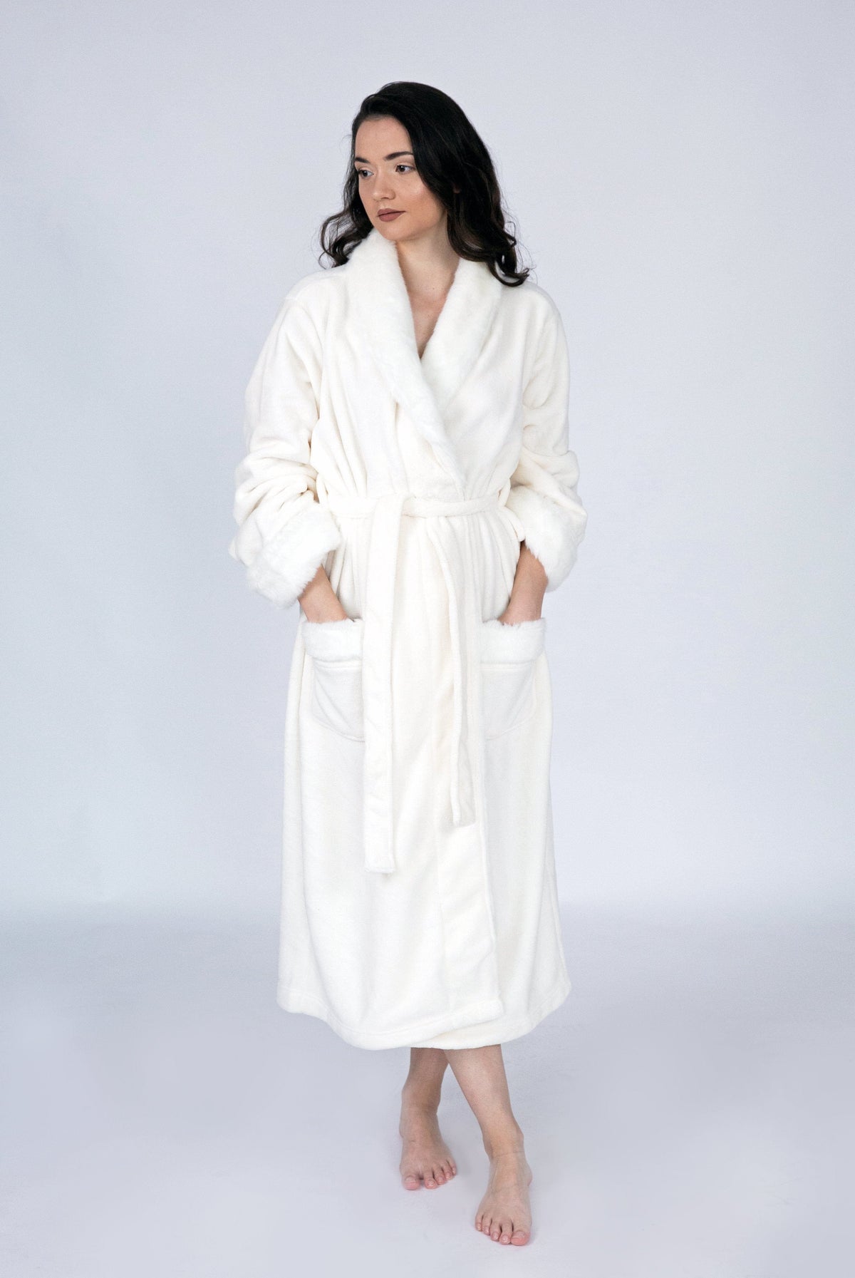 Chic Home Belgian Plush Faux Fur Fleece Sherpa Trim Robe 
