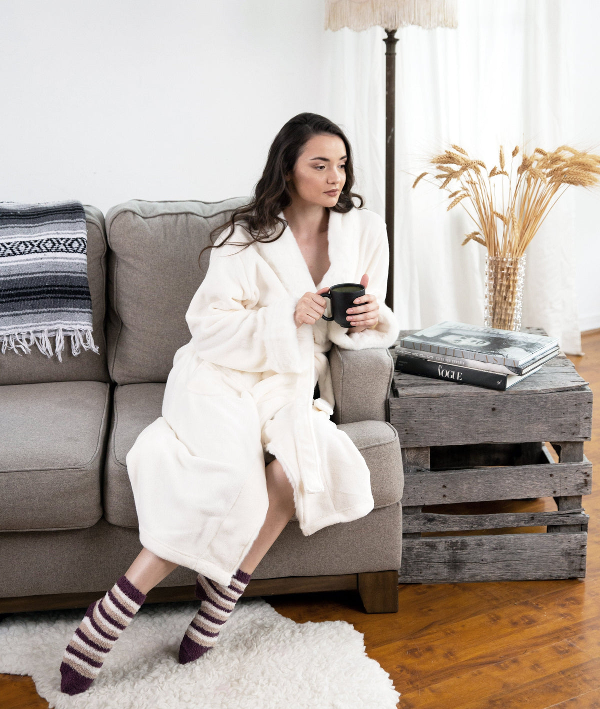 Chic Home Belgian Plush Faux Fur Fleece Sherpa Trim Robe 