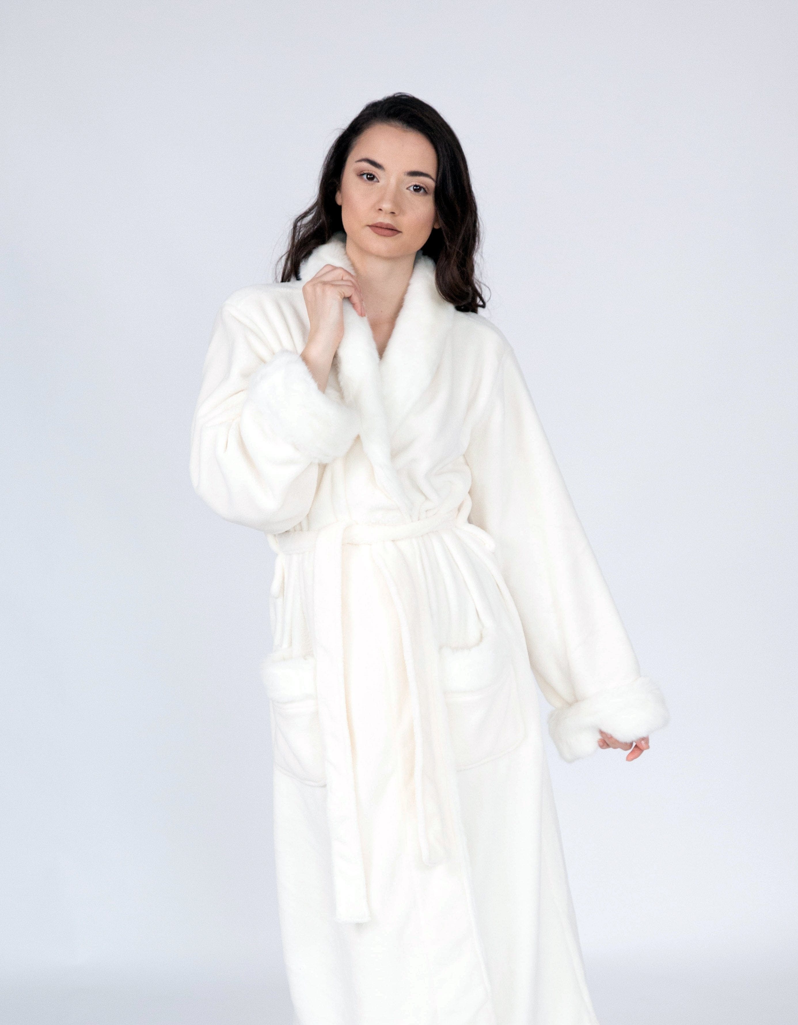 Belgian Plush Faux Fur Fleece Sherpa Trim Robe