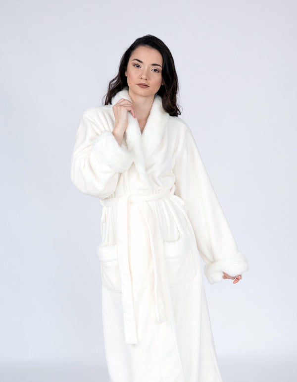 Chic Home Belgian Plush Faux Fur Fleece Sherpa Trim Robe 