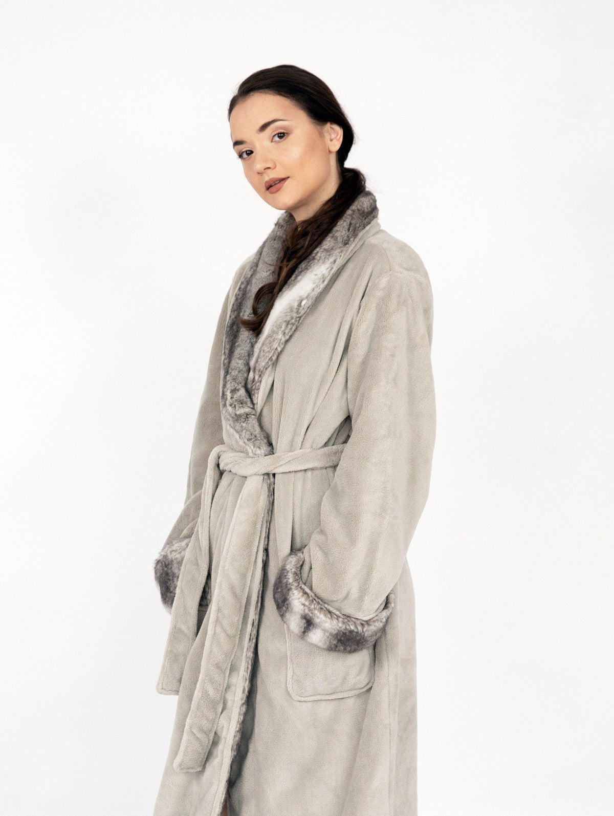 Chic Home Belgian Plush Faux Fur Fleece Sherpa Trim Robe 