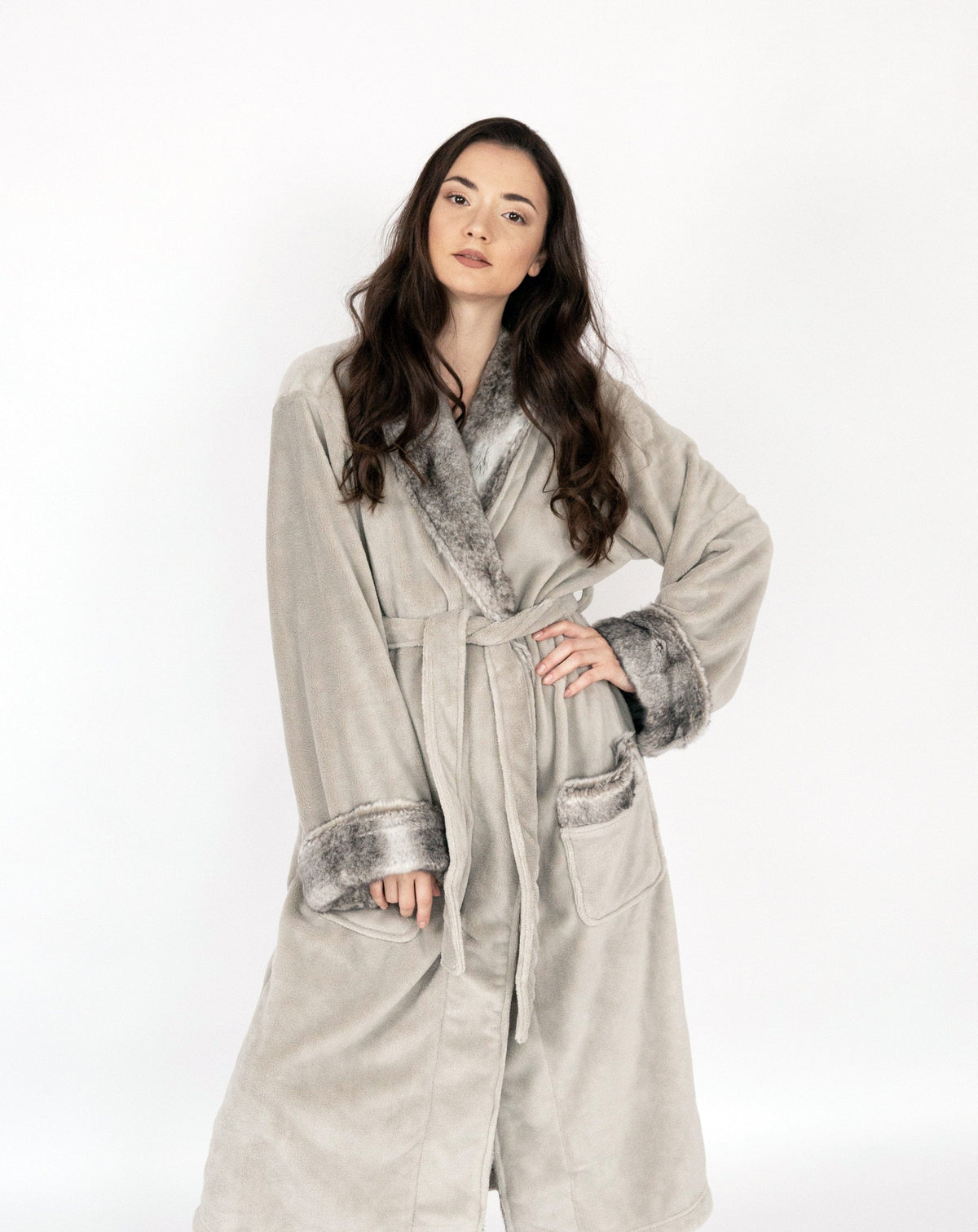 Chic Home Belgian Plush Faux Fur Fleece Sherpa Trim Robe 