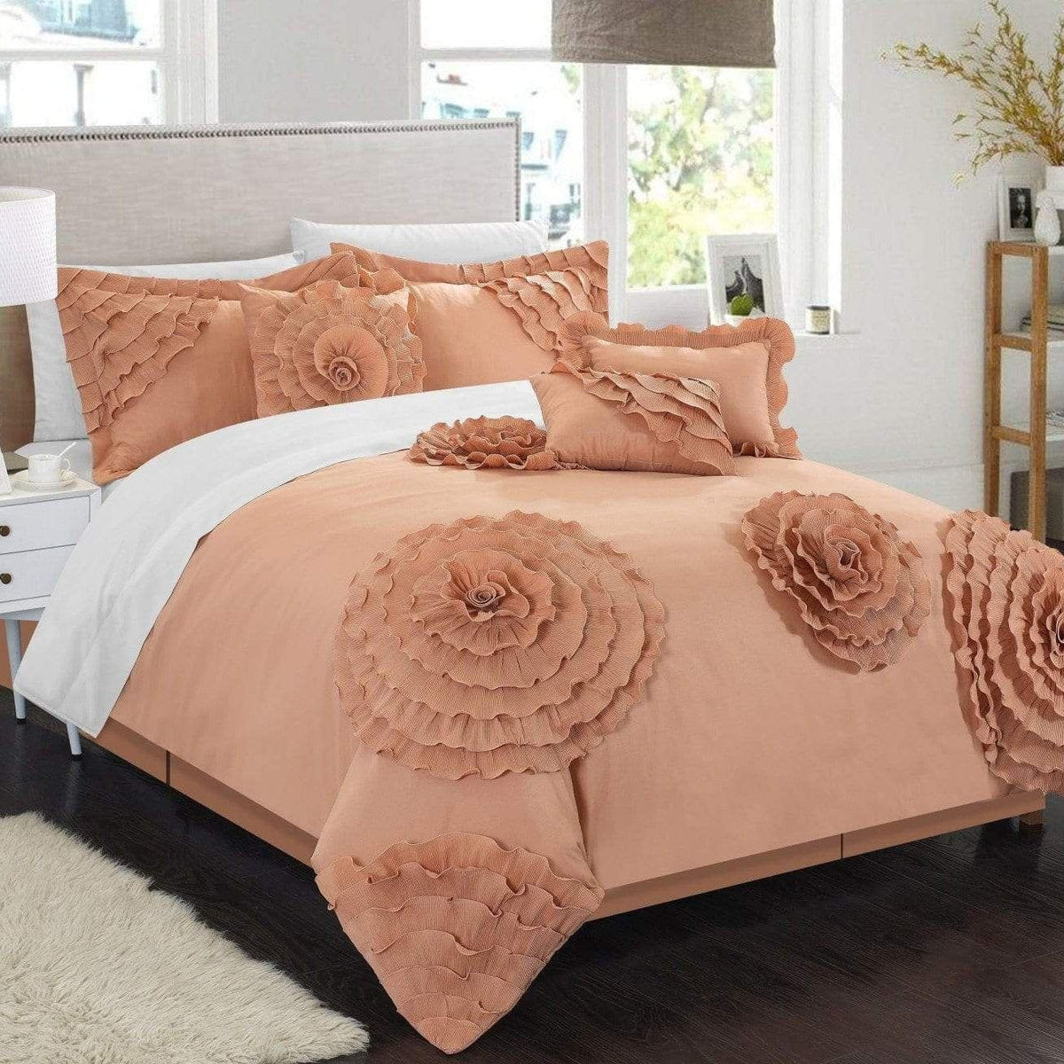 Chic Home Belinda 7 Piece Floral Comforter Set Peach