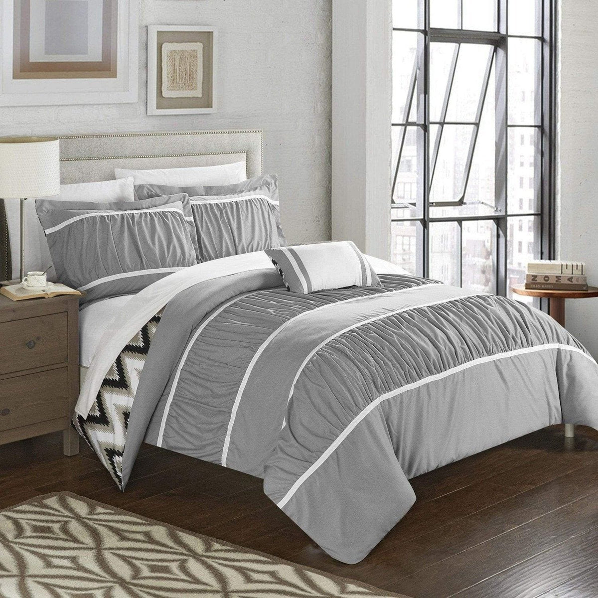Chic Home Bella 8 Piece Reversible Comforter Set Grey