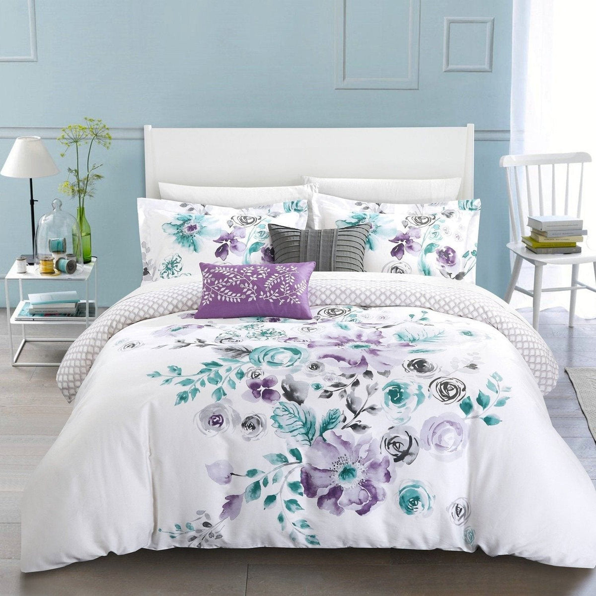 Chic Home Belleville Garden 9 Piece Cotton Comforter Set Lavender