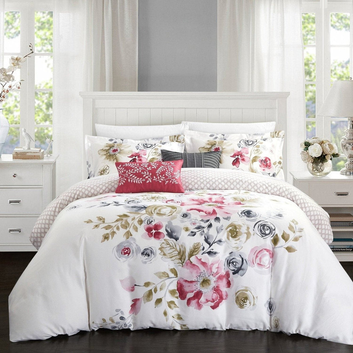 Chic Home Belleville Garden 9 Piece Cotton Comforter Set Rose
