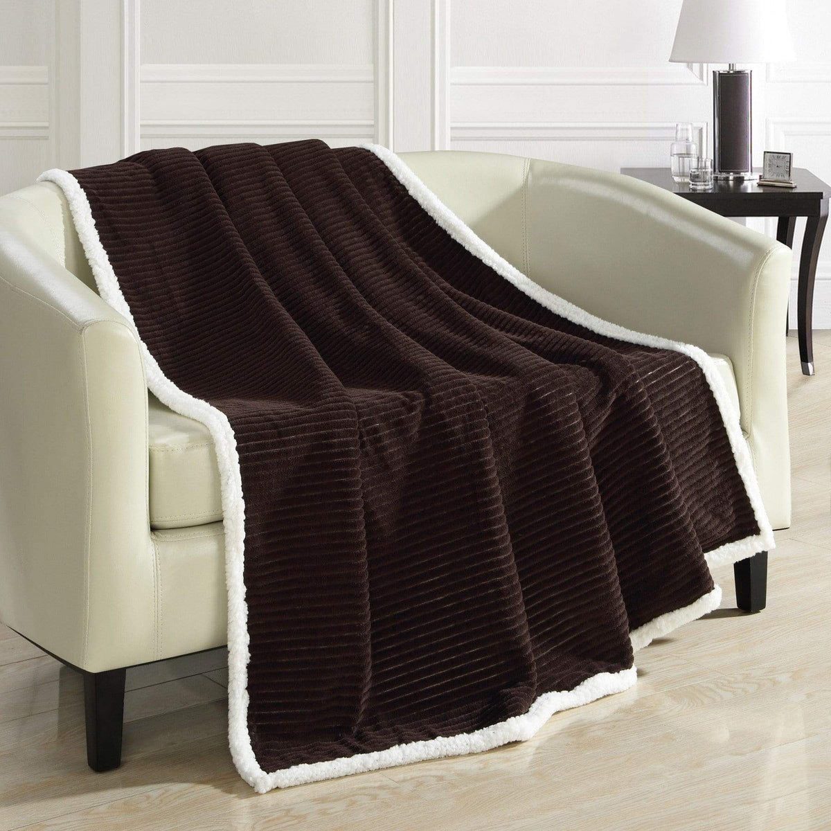 Chic Home Bern Micro Mink Sherpa Lined Throw Blanket Brown