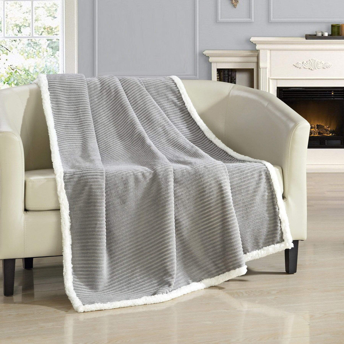 Chic Home Bern Micro Mink Sherpa Lined Throw Blanket Grey