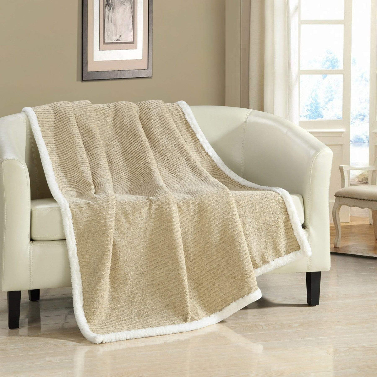Chic Home Bern Micro Mink Sherpa Lined Throw Blanket Taupe