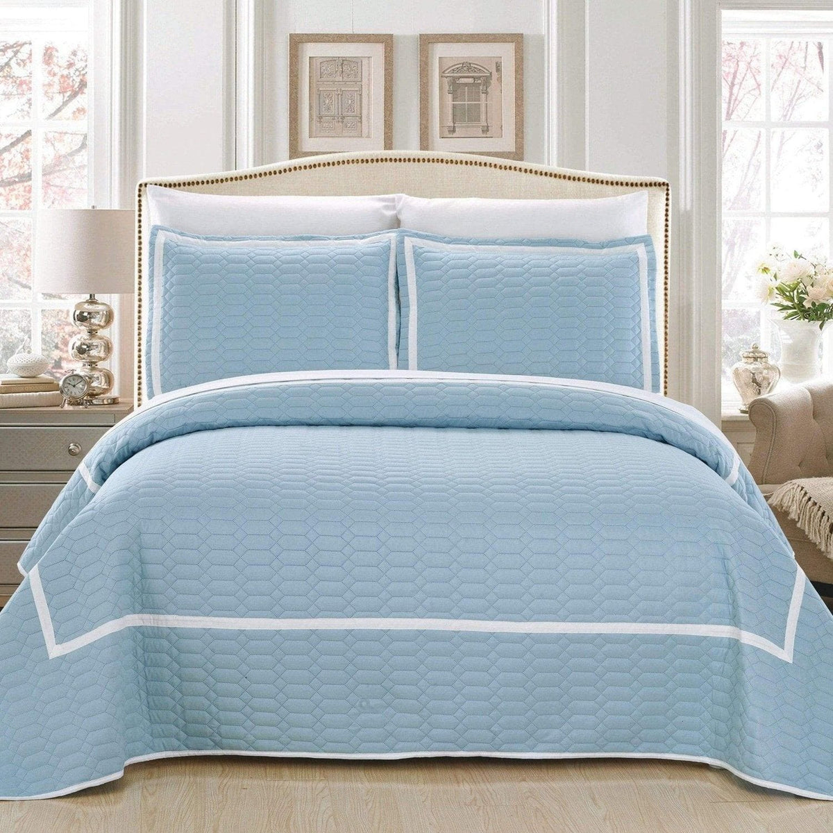 Chic Home Birmingham 7 Piece Hotel Quilt Set Blue