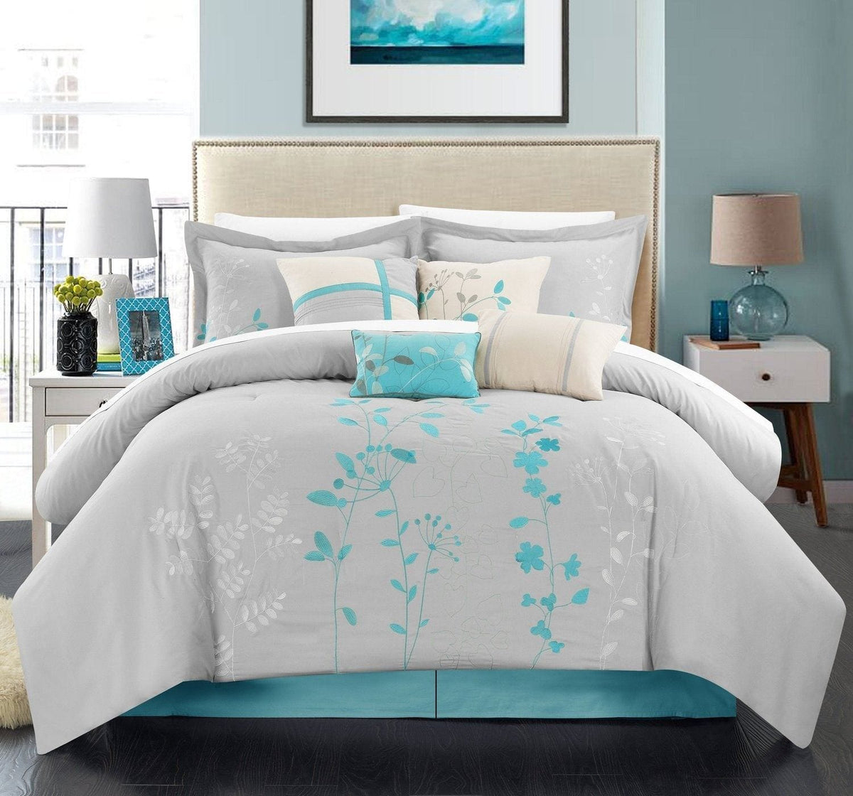Chic Home Bliss Garden 8 Piece Floral Comforter Set Turquoise