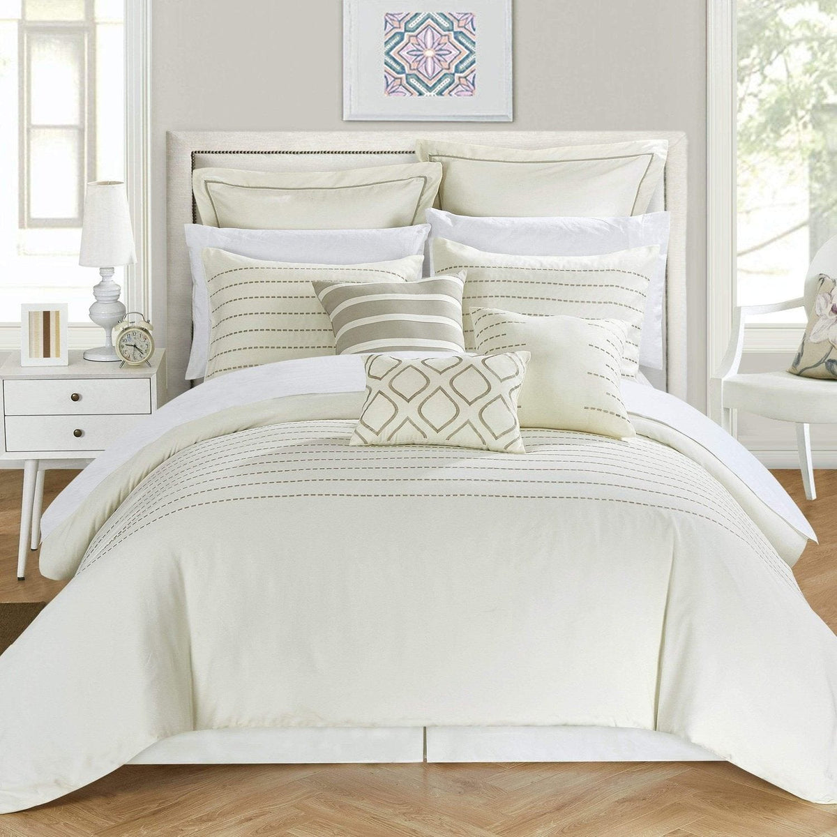 Chic Home Brenton 9 Piece Embroidered Comforter Set Beige