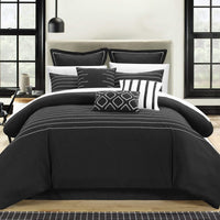 Chic Home Brenton 9 Piece Embroidered Comforter Set Black