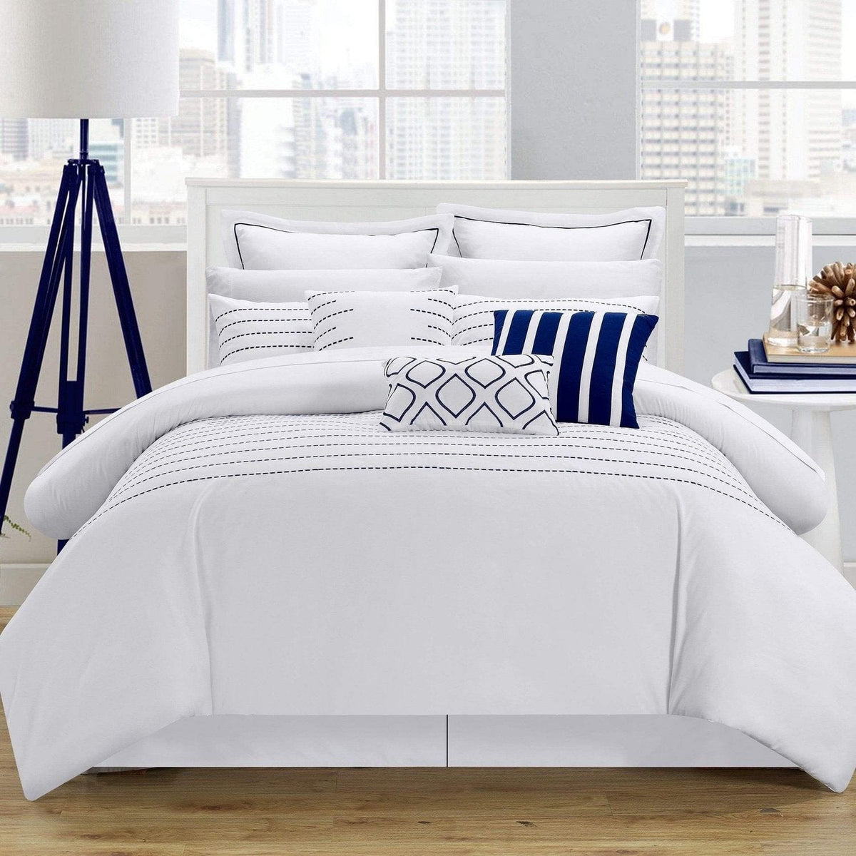 Chic Home Brenton 9 Piece Embroidered Comforter Set White