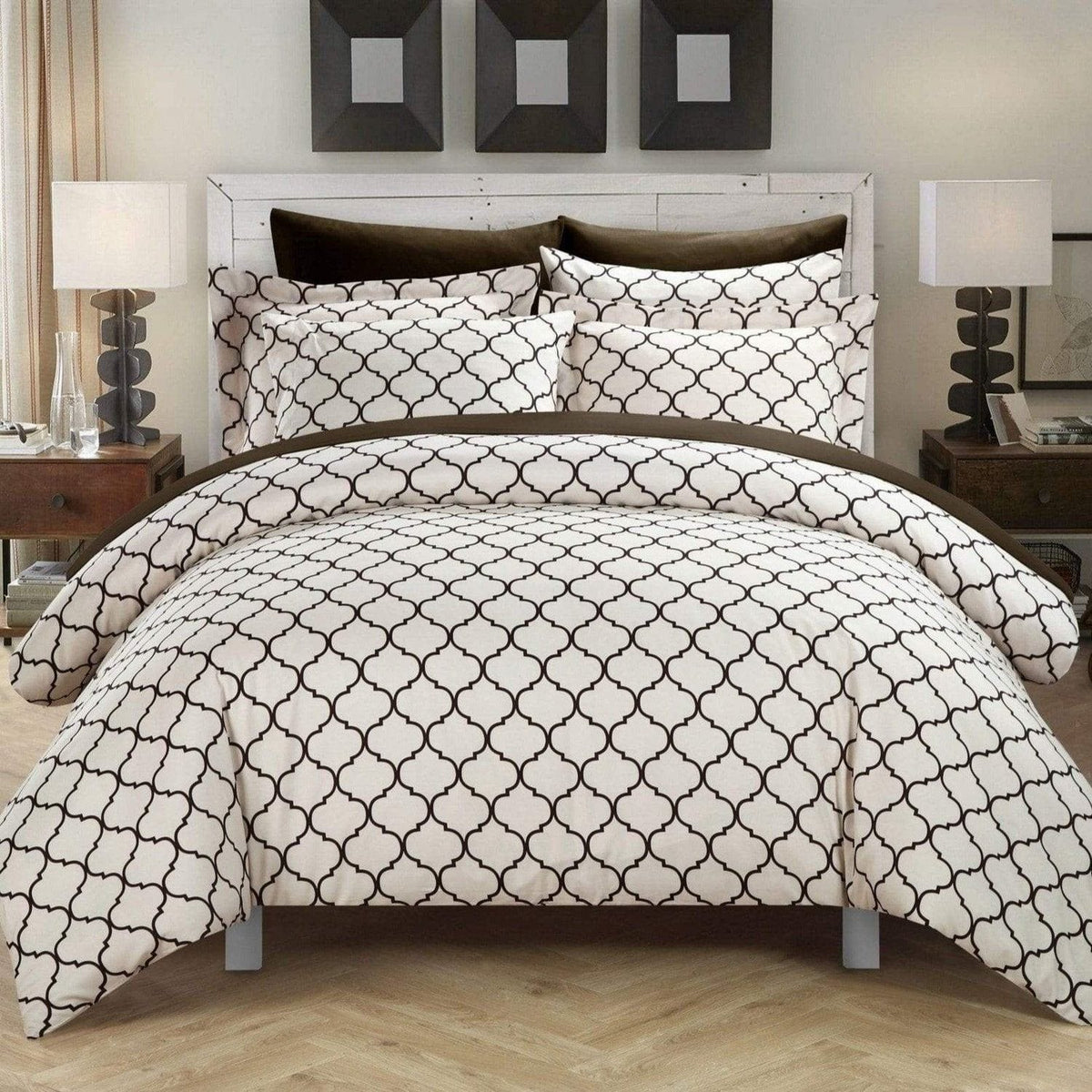 Chic Home Brooklyn 3 Piece Reversible Duvet Cover Set Brown