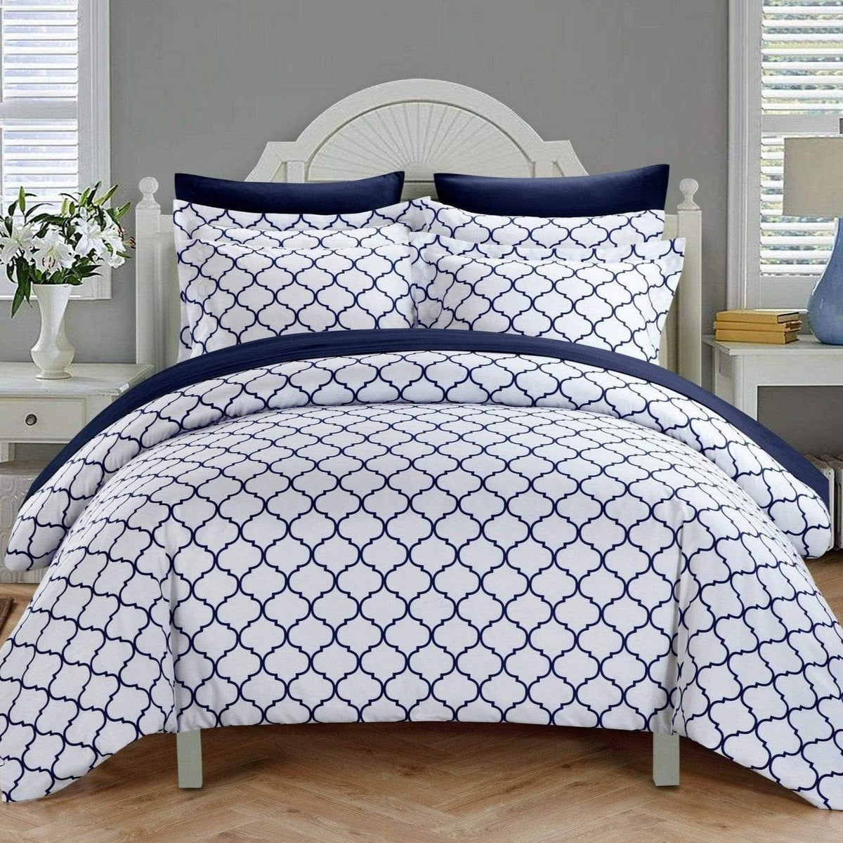 Chic Home Brooklyn 3 Piece Reversible Duvet Cover Set Navy